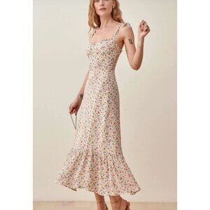 Reformation Nikita Dress Floral Midi Tie Strap Red White Blue Size 12